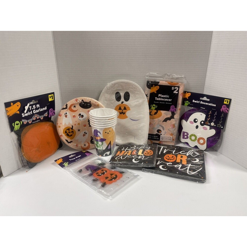 Halloween party supplies Plates, Cups, Napkins And decorations Party Of 6 #312